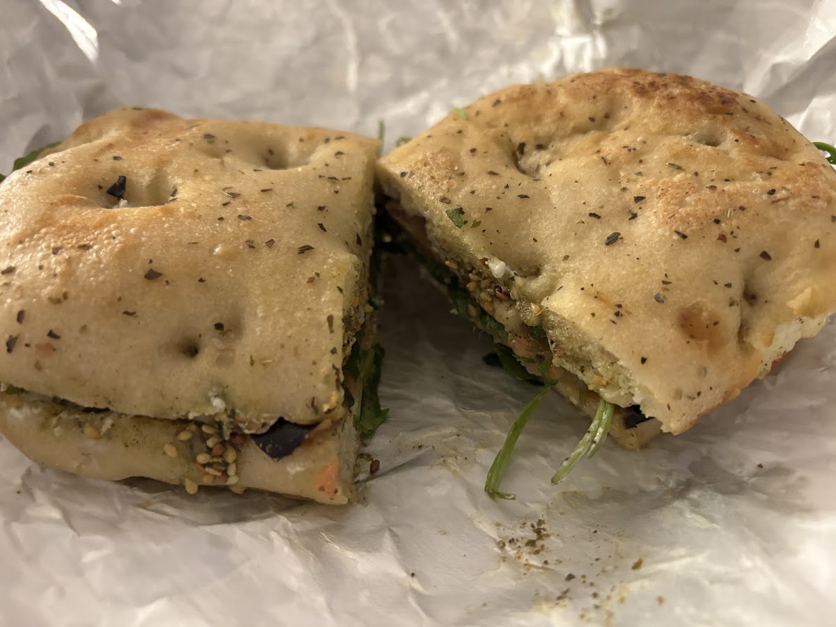 Schiacciata sandwich halved showing fresh fillings